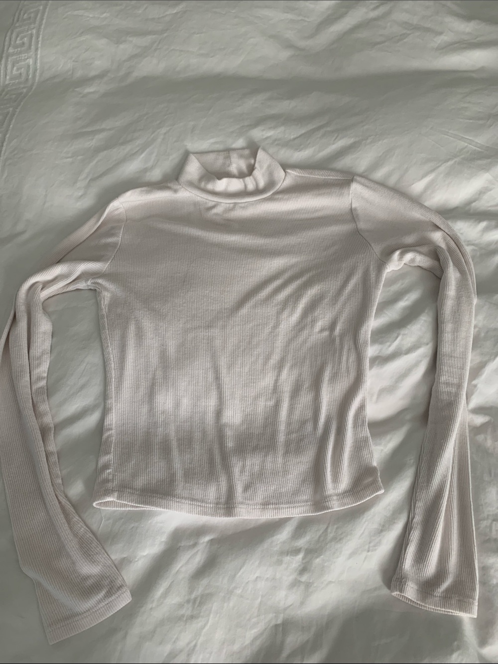 Garage White Ribbed Mock Neck Long Sleeve Top